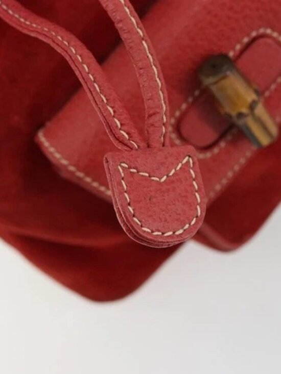GUCCI Bamboo Backpack Suede Red Gold 003 1956 0030 Auth 179385 main image 8